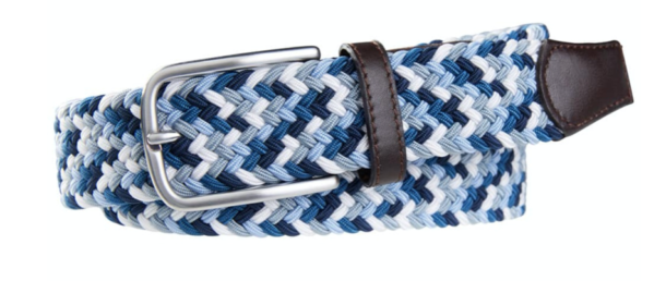 Profuomo Woven Belt With Leather Trim – Blue & White