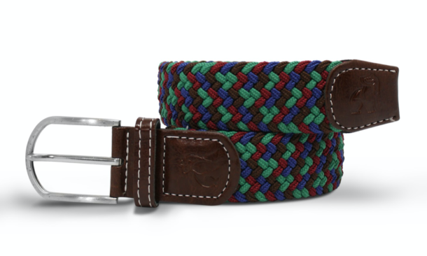 Swole Panda Recycled Woven Belt – Blue/Green Zigzag