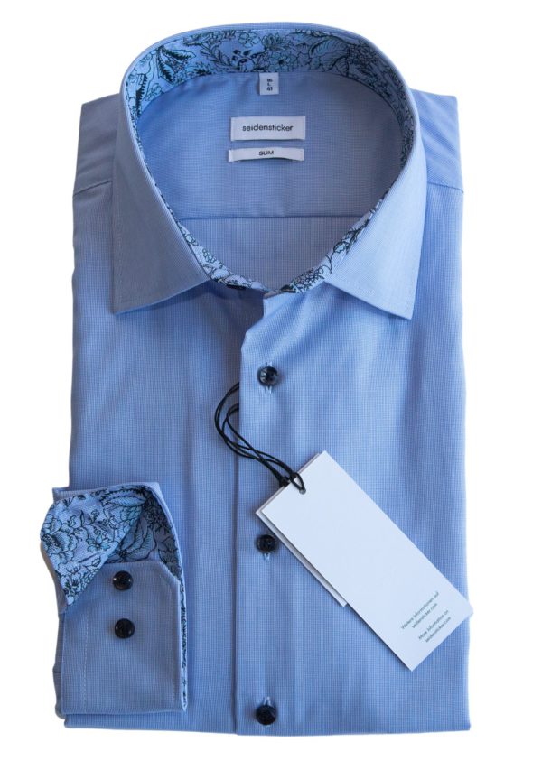 Seidensticker Slim Fit Shirt - Blue With Trim