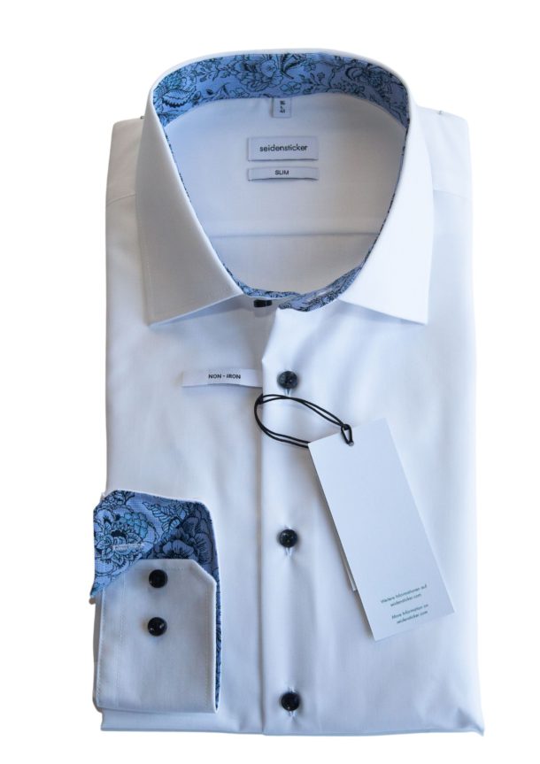 Seidensticker Slim Fit Shirt - White With Trim