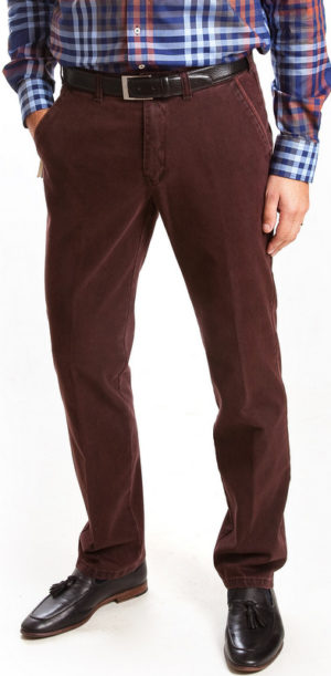 Club of Comfort Cotton Casual Trousers - Wine - Caspar