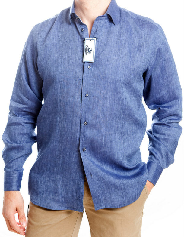 Culture Casual Pure Linen Shirt - Long Sleeved - Navy - Image 2